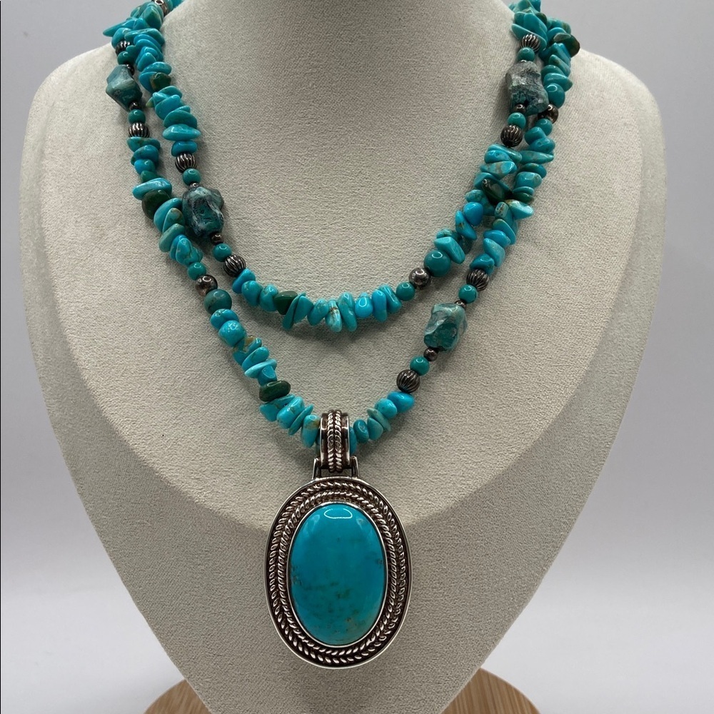 Carolyn Pollack Sterling Silver 925 Blue Turquoise Long Necklace 36”L Western - Picture 5 of 9